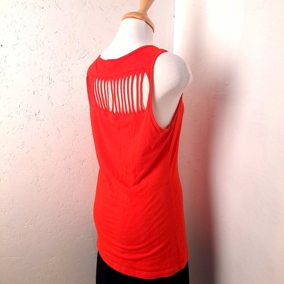 Bebe | Cherry red rhinestone logo Y2K style ripped open back tank top - Picture 3 of 12